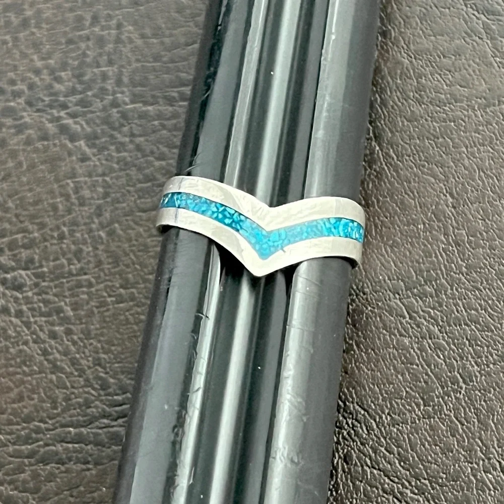 Vintage Taxco Mexico sterling silver crushed turquoise ring